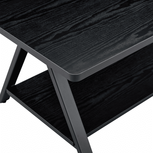 Mesa de centro 110 x 57 x 44,5 cm - estilo industrial com prateleira de arrumação, acabamento em madeira preta e estrutura metálica - preta