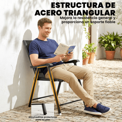 Outsunny Pack de 4 Cadeiras de Camping Dobráveis, Cadeiras de Jardim para Exterior com Encosto Alto e Apoios de Braços, Tecido Textilene Respirável e Estrutura de Aço para Terraço, Praia, 58x62x97 cm, Preto