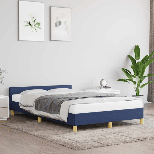 Estrutura Cama de casal para adultos c cabeceira sem colchão 120x200 cm tecido azul