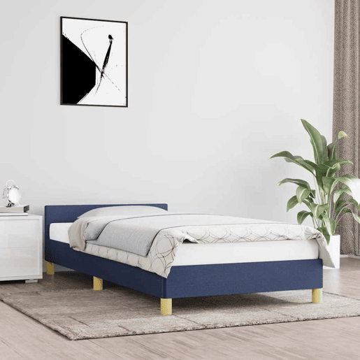 Estrutura de cama de solteiro para adultos c cabeceira tecido 80x200 cm azul