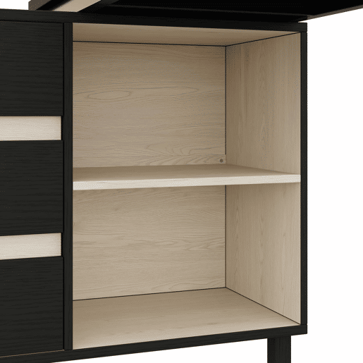 Secretária em L 150 x 100 x 76 cm - três gavetas, duas prateleiras abertas, pés em aço, ampla superfície - preto