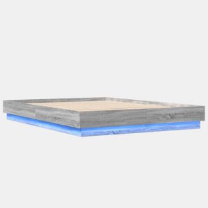 Estrutura de Cama de casal moderno com luzes LED 140x200 cm cinzento sonoma