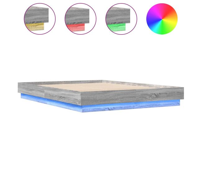 Estructura de cama doble matrimonial - con luces led gris sonoma 140x200 cm