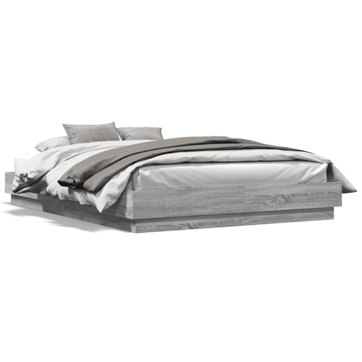 Estrutura de Cama de casal moderno com luzes LED 140x200 cm cinzento sonoma
