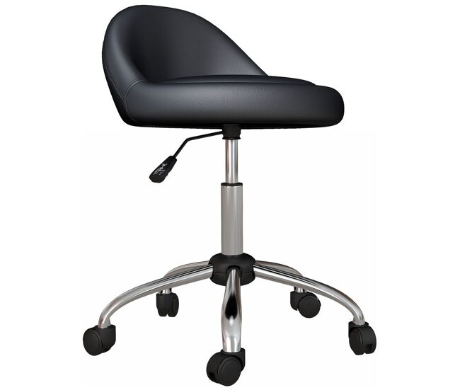 Homcom taburete con ruedas, taburete giratorio cosmético con altura ajustable, cuero sintético, asiento acolchado y amplio, para dentista y peluquería, carga 120 kg, ø50x63-83 cm, negro