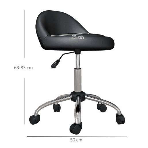 HOMCOM Banco com Rodas Banco Giratório Cosmético com Altura Ajustável Pele Sintética Assento Acolchoado e Largo para Dentista e Cabeleireiro Carga 120 kg Ø50x63-83 cm Preto