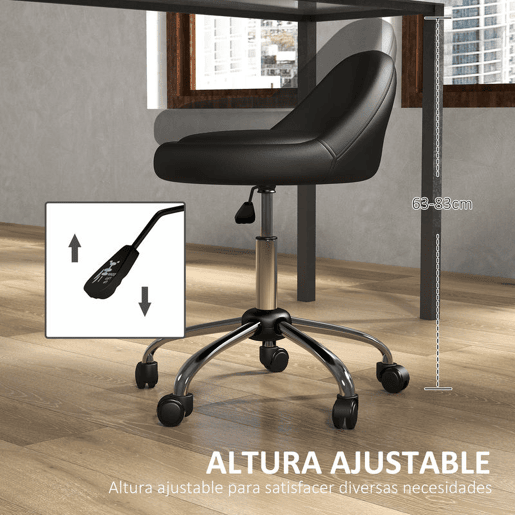HOMCOM Banco com Rodas Banco Giratório Cosmético com Altura Ajustável Pele Sintética Assento Acolchoado e Largo para Dentista e Cabeleireiro Carga 120 kg Ø50x63-83 cm Preto