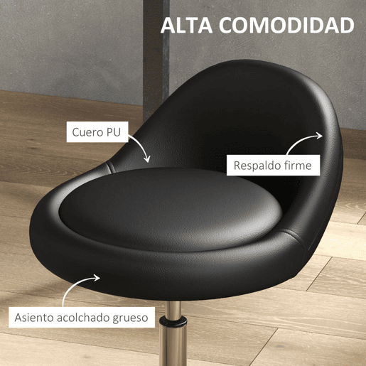 HOMCOM Banco com Rodas Banco Giratório Cosmético com Altura Ajustável Pele Sintética Assento Acolchoado e Largo para Dentista e Cabeleireiro Carga 120 kg Ø50x63-83 cm Preto