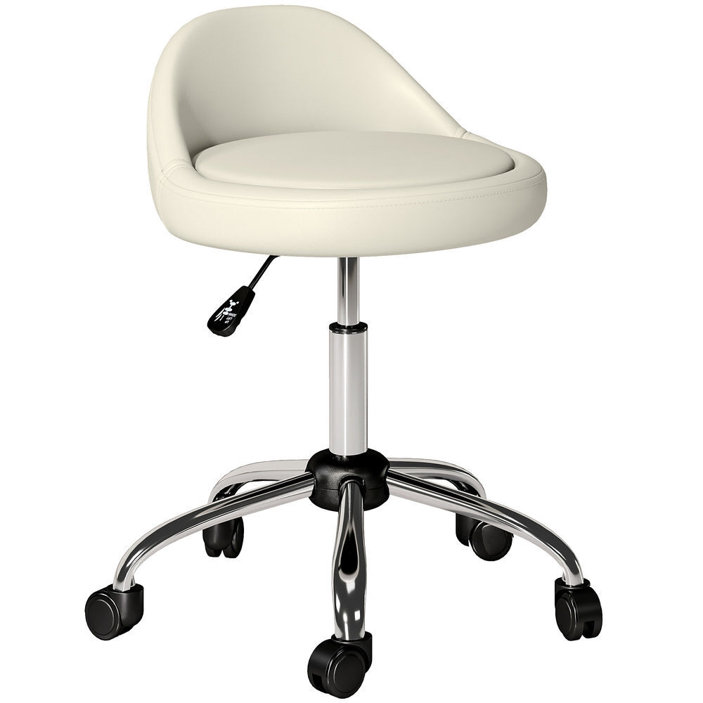 Homcom taburete con ruedas, taburete giratorio cosmético con altura ajustable, cuero sintético, asiento acolchado y amplio, para dentista y peluquería
