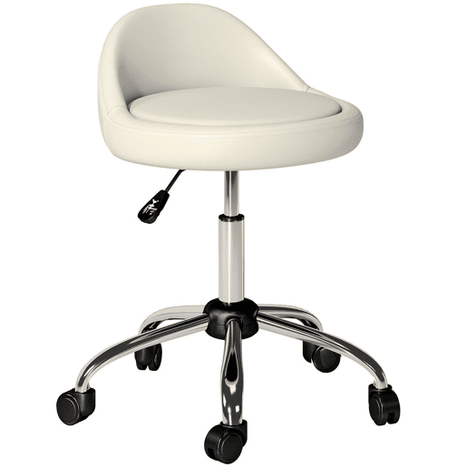 HOMCOM Banco com Rodas Banco Giratório Cosmético com Altura Ajustável Pele Sintética Assento Acolchoado e Largo para Dentista e Cabeleireiro Carga 120 kg Ø50x63-83 cm Branco