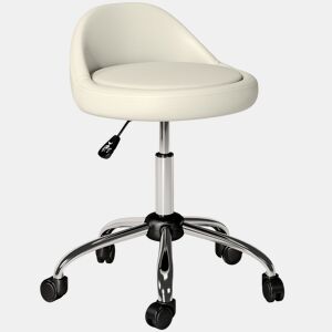 HOMCOM Banco com Rodas Banco Giratório Cosmético com Altura Ajustável Pele Sintética Assento Acolchoado e Largo para Dentista e Cabeleireiro Carga 120 kg Ø50x63-83 cm Branco