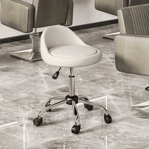 HOMCOM Banco com Rodas Banco Giratório Cosmético com Altura Ajustável Pele Sintética Assento Acolchoado e Largo para Dentista e Cabeleireiro Carga 120 kg Ø50x63-83 cm Branco
