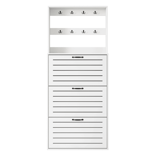 Sapateira com 3 portas - Prateleira para sapatos, gancho para chapéus e bolsas - Branco