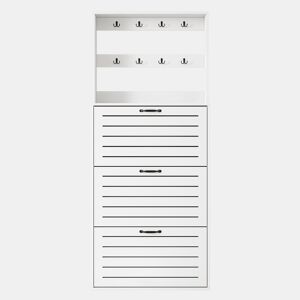 Sapateira com 3 portas - Prateleira para sapatos, gancho para chapéus e bolsas - Branco