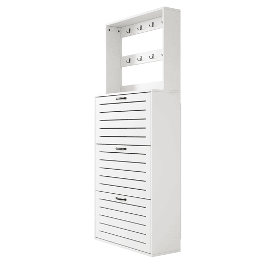 Sapateira com 3 portas - Prateleira para sapatos, gancho para chapéus e bolsas - Branco