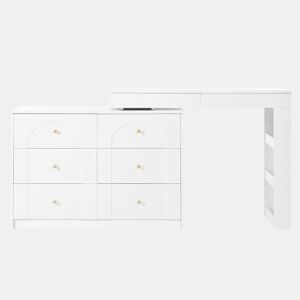 Penteadeira giratória 105×40×80 cm - com iluminação LED e mesa multifuncional - branca