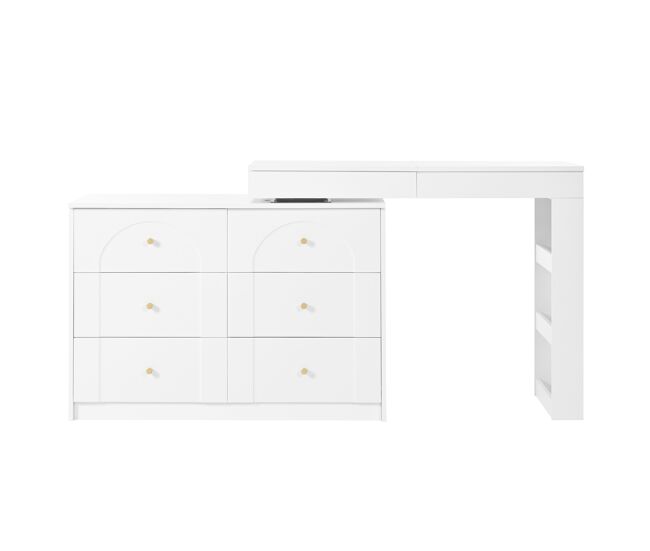 Tocador giratorio 105×40×80 cm - con iluminación led y mesa multifunción - blanco