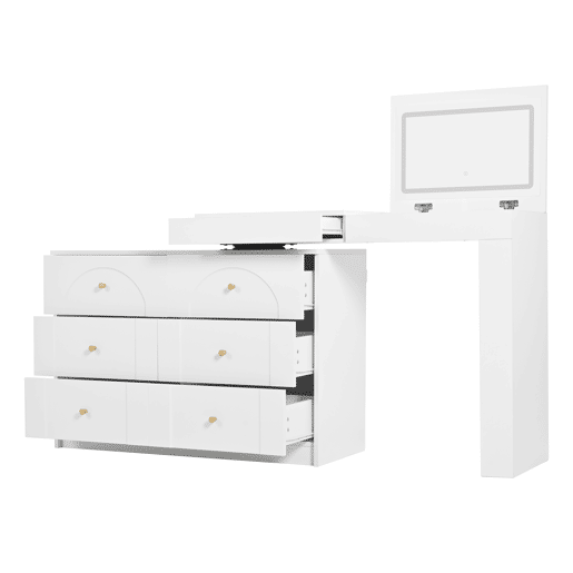 Penteadeira giratória 105×40×80 cm - com iluminação LED e mesa multifuncional - branca Penteadeira giratória 105×40×80 cm - com iluminação LED e mesa multifuncional - branca