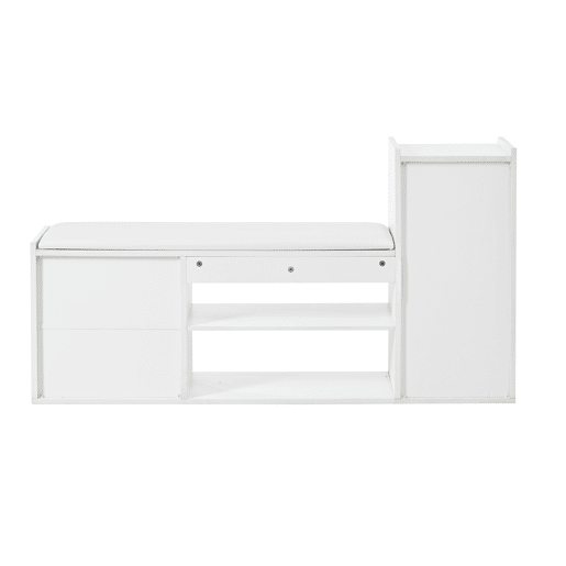 Sapateira 128x30x68 cm - 2 gavetas, 1 porta, assento almofadado e arrumação - Branco