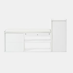 Sapateira 128x30x68 cm - 2 gavetas, 1 porta, assento almofadado e arrumação - Branco
