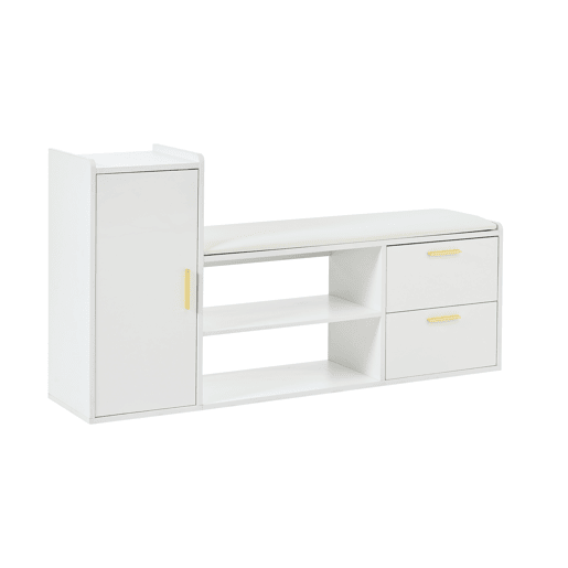 Sapateira 128x30x68 cm - 2 gavetas, 1 porta, assento almofadado e arrumação - Branco