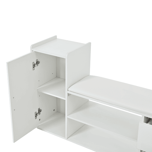 Sapateira 128x30x68 cm - 2 gavetas, 1 porta, assento almofadado e arrumação - Branco