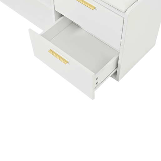 Sapateira 128x30x68 cm - 2 gavetas, 1 porta, assento almofadado e arrumação - Branco