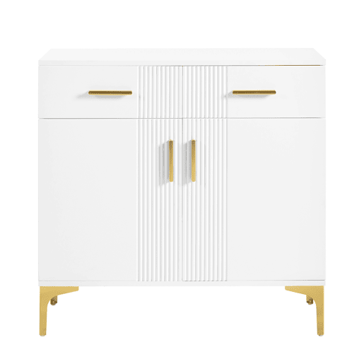 Aparador moderno 80x35x79,5 cm - com 2 portas, 2 gavetas, puxadores e pés metálicos