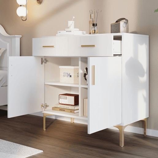 Aparador moderno 80x35x79,5 cm - com 2 portas, 2 gavetas, puxadores e pés metálicos