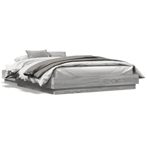 Estrutura de Cama de casal moderno com luzes LED 150x200 cm cinzento sonoma