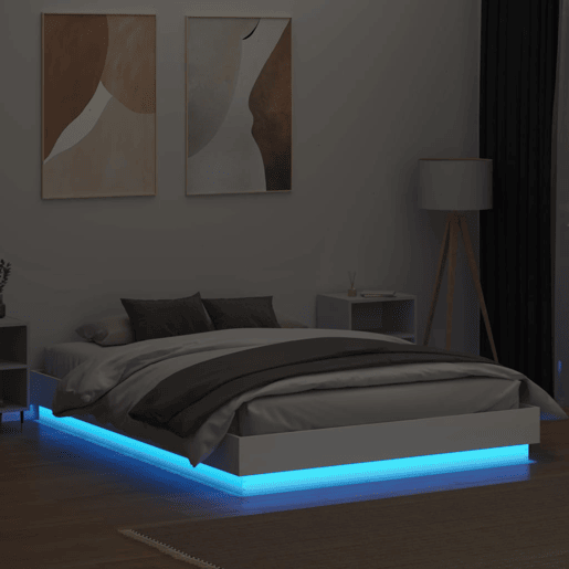 Estrutura de Cama de casal moderno com luzes LED 150x200 cm branco