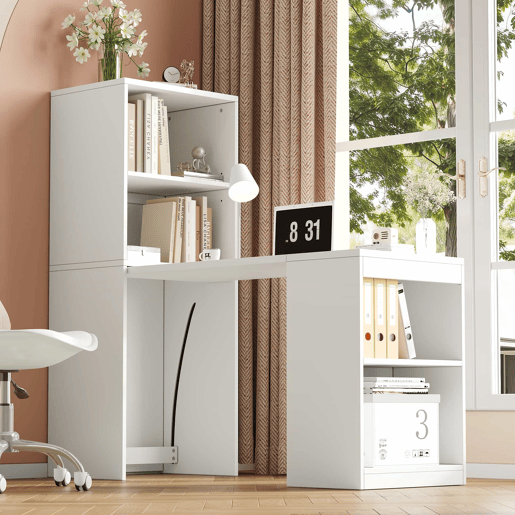 Mesa multifuncional 130 x 51 x 137 cm - secretária e armário com 4 compartimentos, grande capacidade - branco