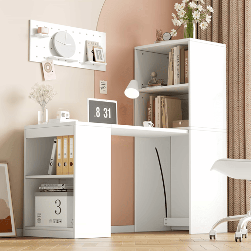 Mesa multifuncional 130 x 51 x 137 cm - secretária e armário com 4 compartimentos, grande capacidade - branco
