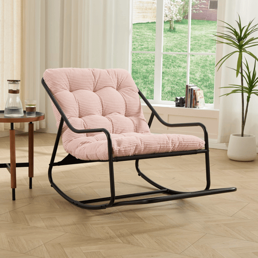 Cadeira de baloiço para exterior - almofada grossa e confortável, estofamento macio, para sala de estar, quarto e leitura - rosa