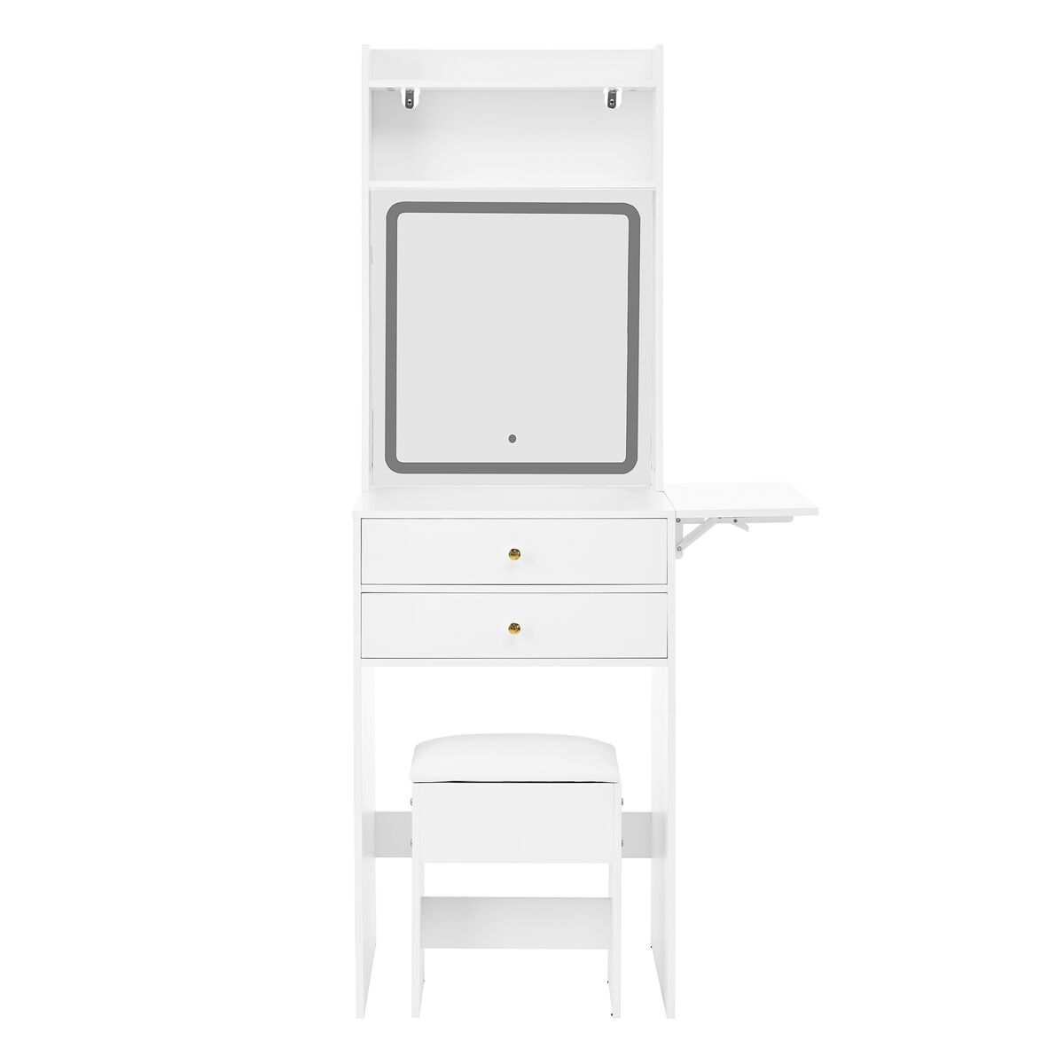 Tocador pequeño 75x156x45 cm - led regulable, 2 cajones, 2 compartimentos, tableros abatibles - blanco