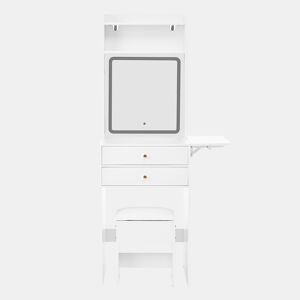 Penteadeira pequena 75x156x45 cm - LED regulável, 2 gavetas, 2 compartimentos, painéis rebatíveis - Branco