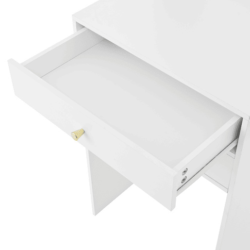 Penteadeira pequena 75x156x45 cm - LED regulável, 2 gavetas, 2 compartimentos, painéis rebatíveis - Branco Penteadeira pequena 75x156x45 cm - LED regulável, 2 gavetas, 2 compartimentos, painéis rebatíveis - Branco