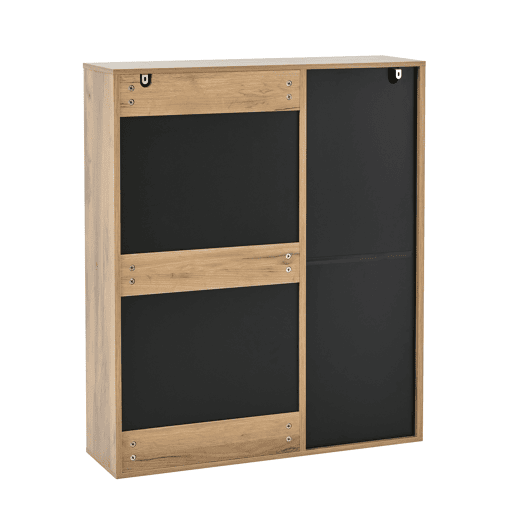Sapateira moderna 80x24x95,5 cm - com 1 gaveta, 2 sapateiras rebatíveis, 1 porta, preta e natural
