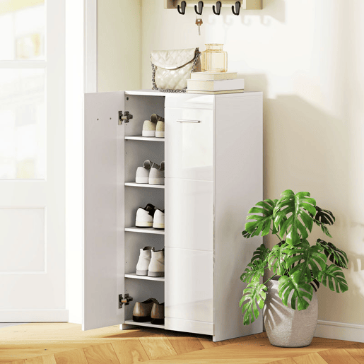 HOMCOM Armário Sapateira Moderno com Prateleiras Ajustáveis, para 10 Pares de Sapatos Sapateira para Entrada 55x36x108 cm, Branco Brilhante