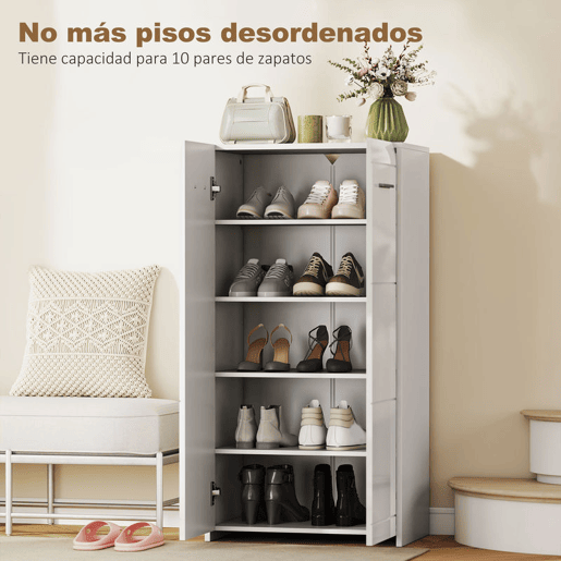 HOMCOM Armário Sapateira Moderno com Prateleiras Ajustáveis, para 10 Pares de Sapatos Sapateira para Entrada 55x36x108 cm, Branco Brilhante