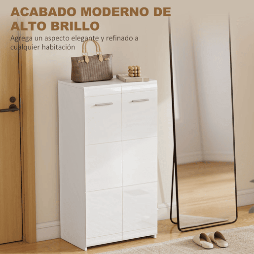 HOMCOM Armário Sapateira Moderno com Prateleiras Ajustáveis, para 10 Pares de Sapatos Sapateira para Entrada 55x36x108 cm, Branco Brilhante