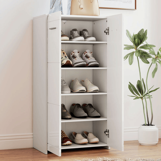 HOMCOM Armário Sapateira Moderno com Prateleiras Ajustáveis, para 10 Pares de Sapatos Sapateira para Entrada 55x36x108 cm, Branco Brilhante