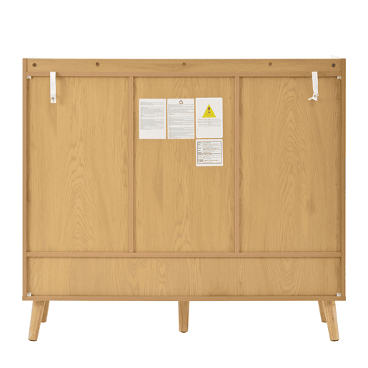 Sapateira de vime natural 120x106x35 cm - 3 portas, 1 gaveta, 5 prateleiras, madeira maciça