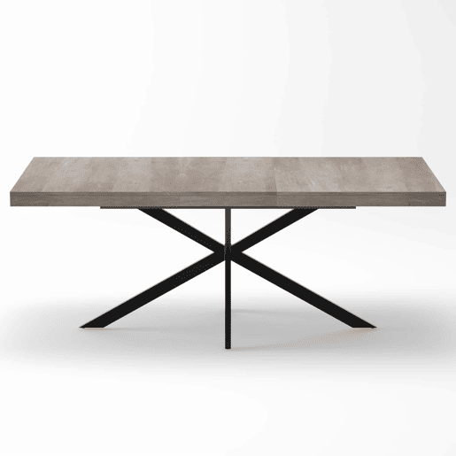 Mesa de jantar extensível 140-180 cm - estilo retro, retangular, arrumação oculta, tampo em madeira natural, placa central a condizer - Cinza