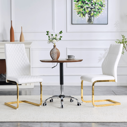 Cadeira de sala de jantar 2 unidades - encosto alto, assento acolchoado, estrutura metálica dourada - Branco+Dourado