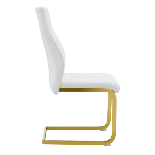 Cadeira de sala de jantar 2 unidades - encosto alto, assento acolchoado, estrutura metálica dourada - Branco+Dourado
