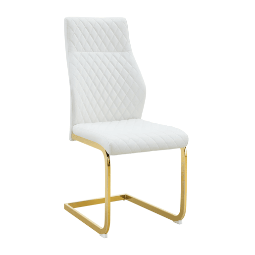 Cadeira de sala de jantar 2 unidades - encosto alto, assento acolchoado, estrutura metálica dourada - Branco+Dourado