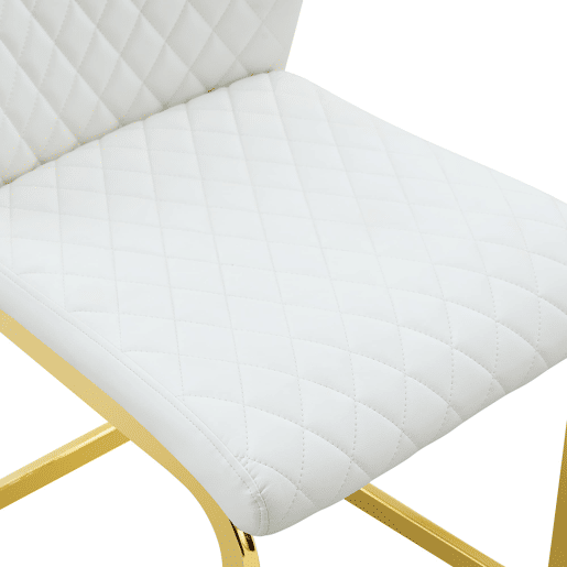 Cadeira de sala de jantar 2 unidades - encosto alto, assento acolchoado, estrutura metálica dourada - Branco+Dourado