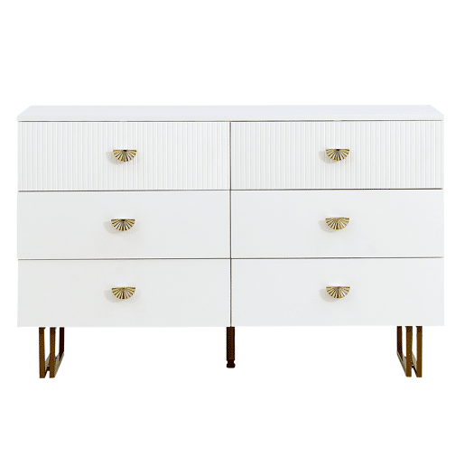 Conjunto aparador e espelho 80x80 cm - 6 gavetas com detalhes dourados - Branco