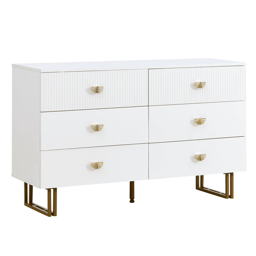 Conjunto aparador e espelho 80x80 cm - 6 gavetas com detalhes dourados - Branco